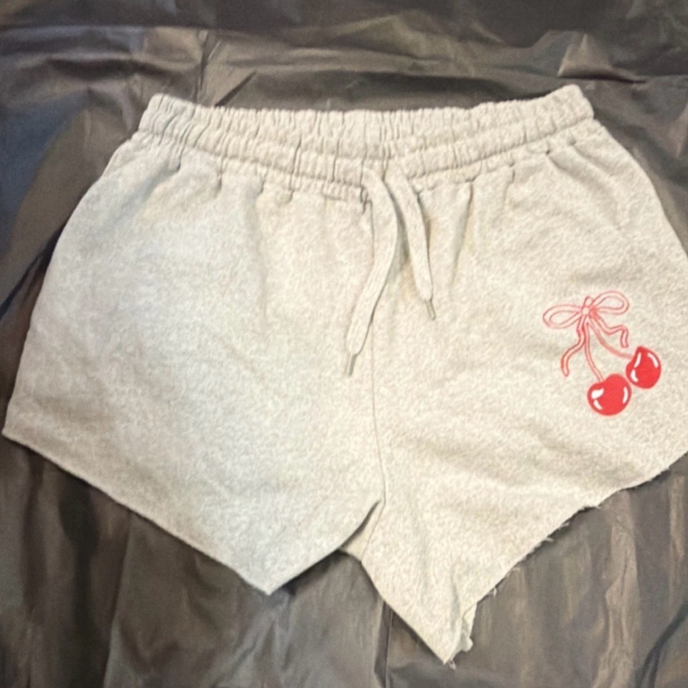 Chemistry Gray Athletic Shorts with Cherry Motif